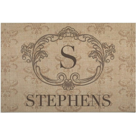 

Vintage Doormat with Custom Family Name and Initial Printed on Oversized Brown Rectangular Thick Non Slip Mat for Kitchen Hallway Deck or Porch 16 x 24 Inches