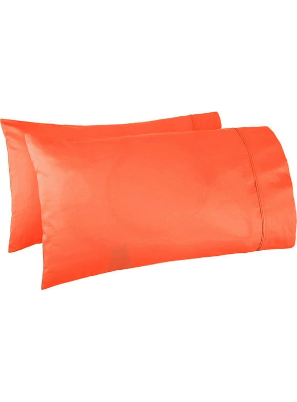 Lightweight 2 Pack Microfiber Pillowcases - Super Soft, Breathable & Easy Care- Standard 20" x 30" (Orange, Set of 2 Pillowcases)