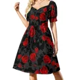 thumbnail image 2 of Vestido negro con rosas rojas vestido de manga corta vestidos largos vestido de dama de honor vestido de noche de lujo para mujer, 2 of 7