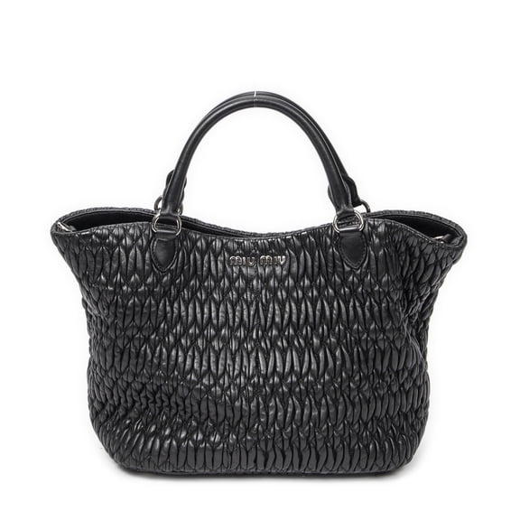 Pre-Owned Miu Miu Black Swarovski Crystal Tote Shoulder Bag Nappa Matelasse Leather