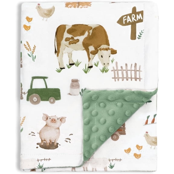 HOMRITAR Baby Blanket for Boys Girls Soft Plush Minky Toddler Blanket with Double Layer Dotted Backing, Cute Farm Cow Multicolor Printed 30 x 40 Inch (75 x 100 cm)