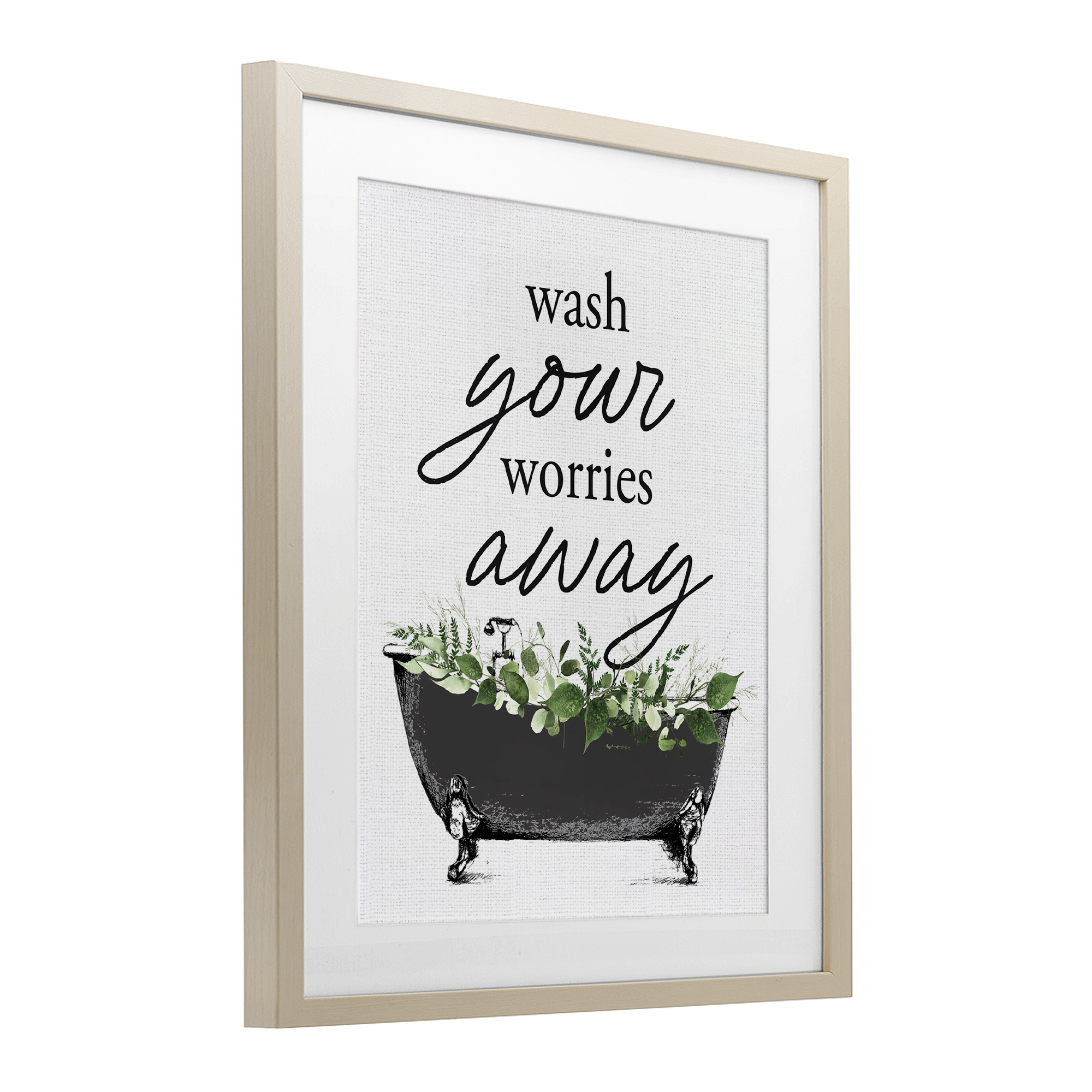 Wash Worries Away Herbs Birch Framed Print Under Glass, design by Lettered and Lined
