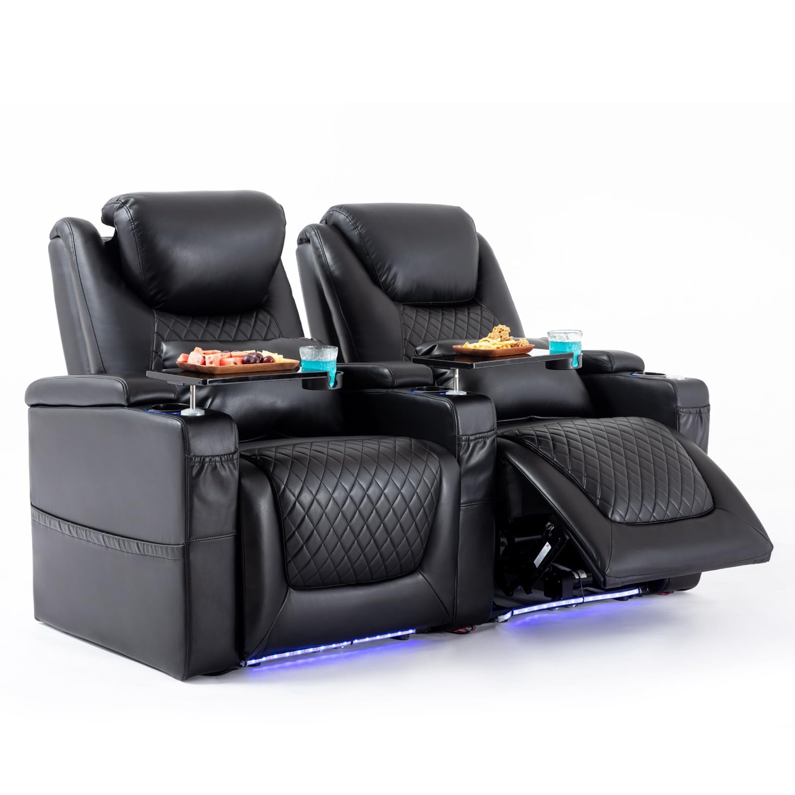 Home Theater Seating Seats, Movie Theater Chairs, Modern Recliner with Cup Holder 7 Colors Ambient Lighting ( Black)
