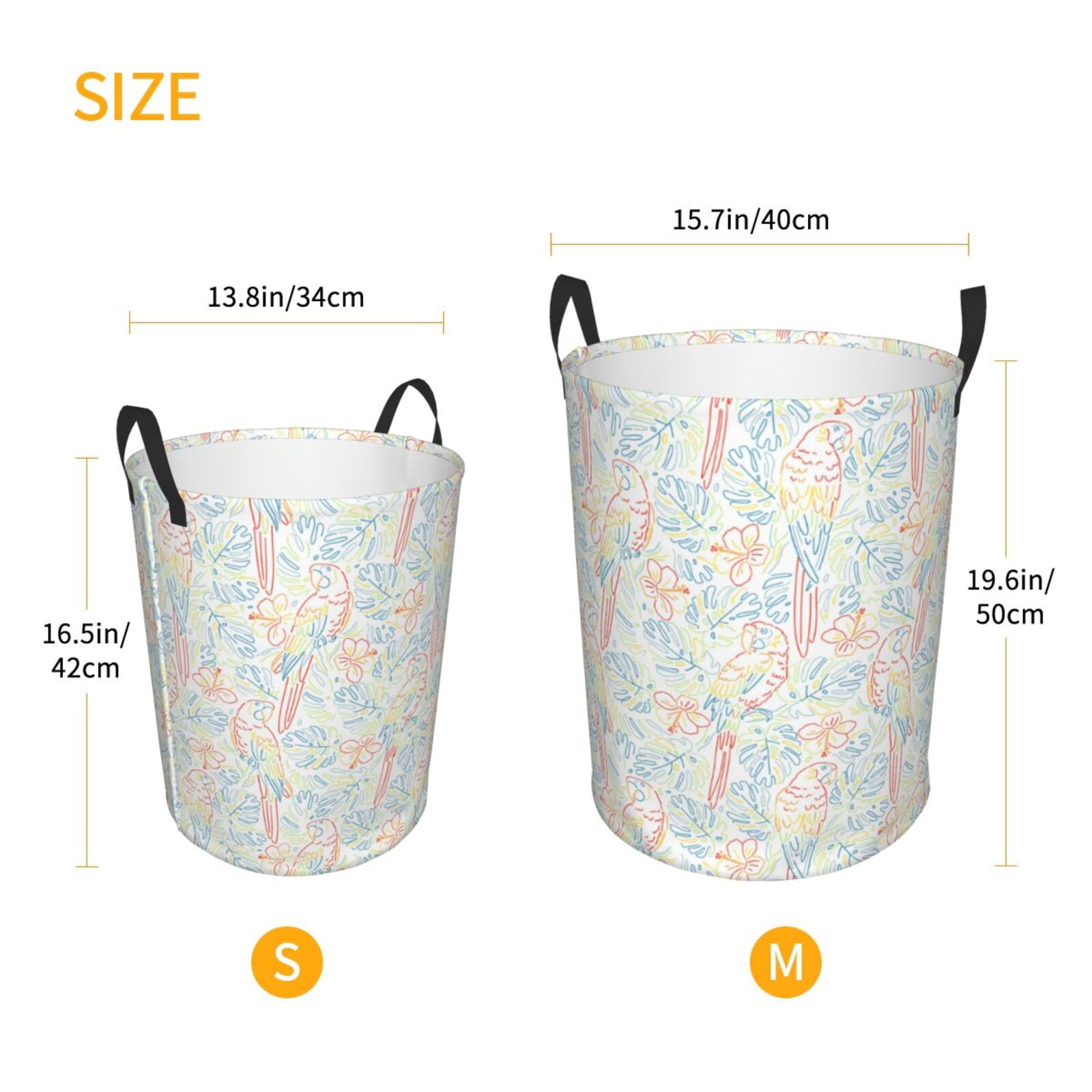 Large Laundry Basket with Handles - Color Lines Cute Parrot Monstera Kids Baby Dirty Clothes Laundry Hamper for Bedroom Aesthetic