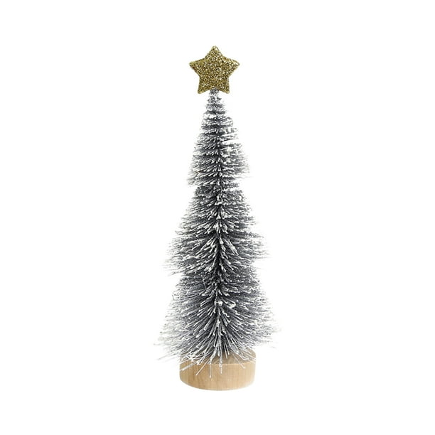 Mini árbol de Navidad, pequeño adorno de mesa, decoración navideña bañada en blanco, árbol de torre, decoración para árbol de Navidad.
