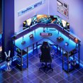 L Shaped Gaming Desk with LED Lights & Power Outlets Reversible 56