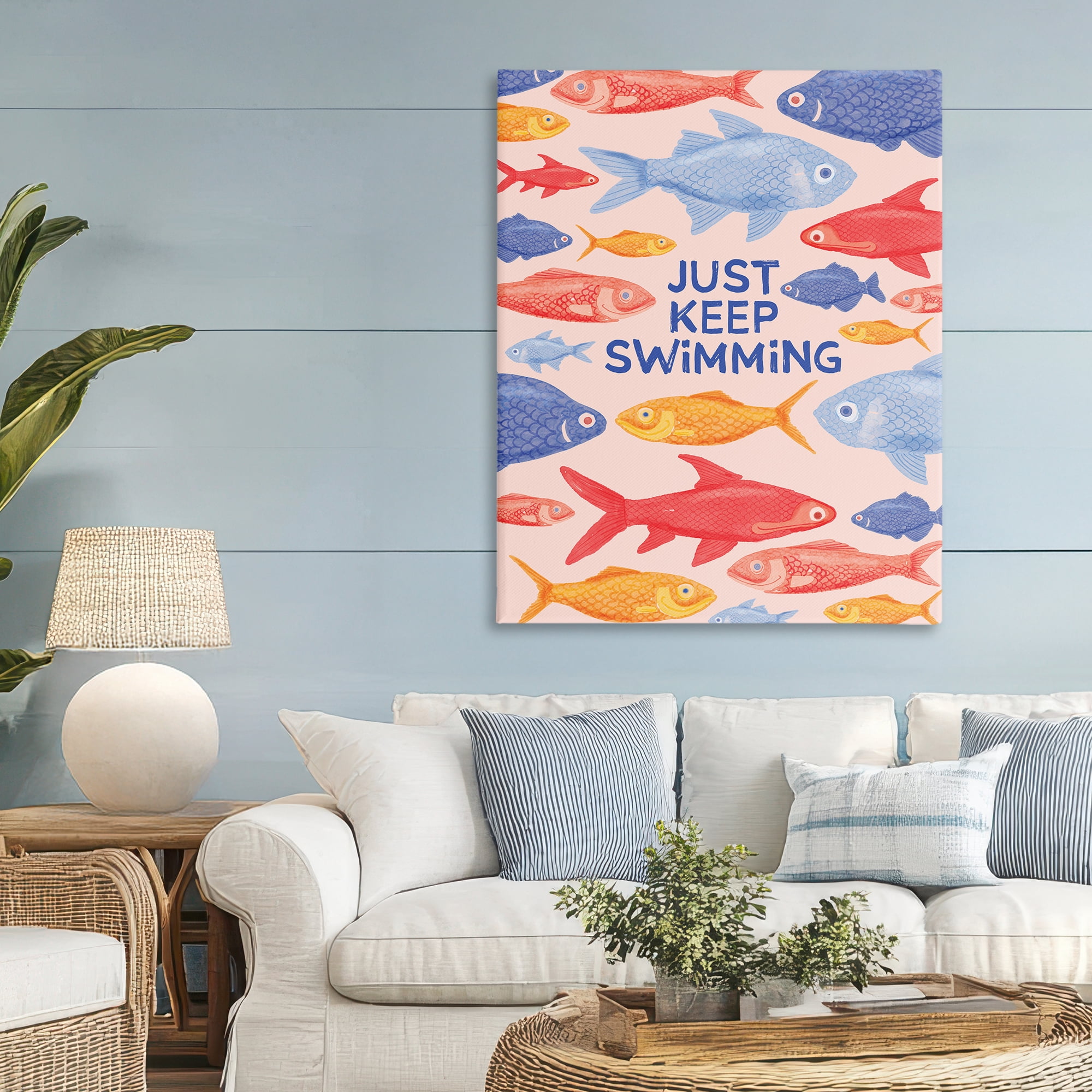 Stupell Industries Just Keep Swimming Fish Canvas Wall Art, design by The Paper Curator