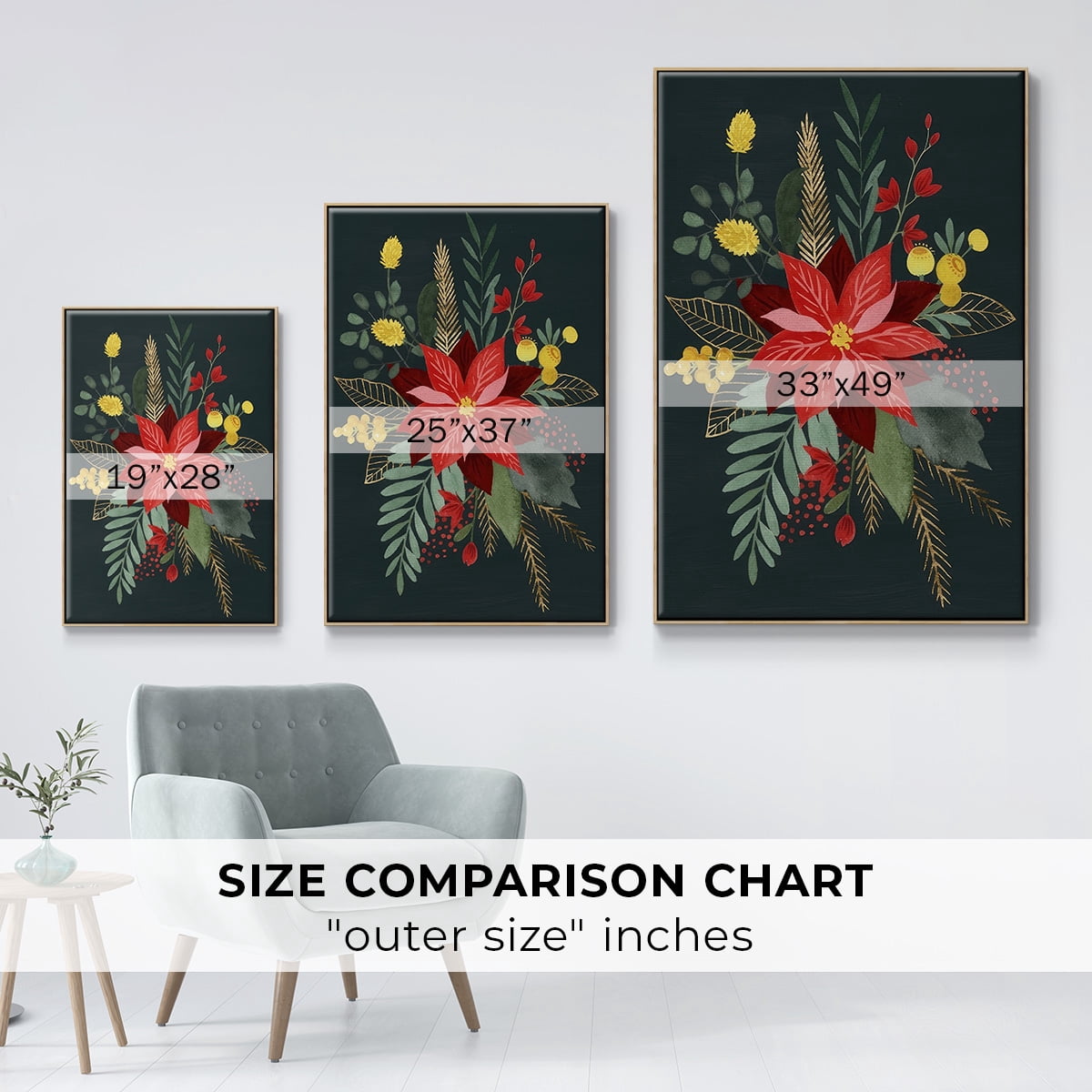 Bright Christmas Night Collection B - Framed Gallery Wrapped Holiday Canvas - 25 x 37 - Natural Wood Frame