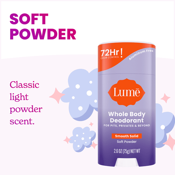 (2 pack) Lume Whole Body Women’s Deodorant - Smooth Solid Stick - Aluminum Free - Soft Powder - 2.6oz