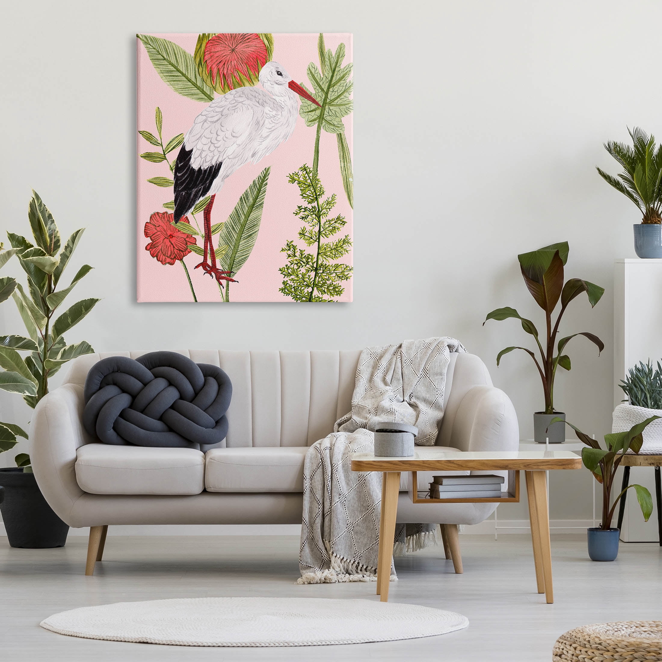 Stupell Industries Pink Varied Botanical Bird Graphic Art Gallery Wrapped Canvas Print Wall Art, Design by Melissa Wang