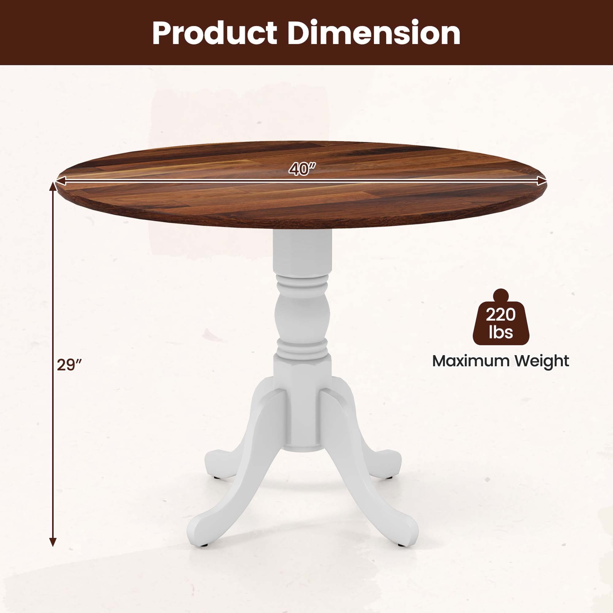 Costway 4-Person Dining Table Wooden Kitchen Table with Solid Rubber Wood Frame for Kitchen White&Walnut