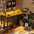 thumbnail image 6 of Bestier 48" L Shaped Desk with LED Lights & Power Outlets, Corner Computer Desk with Monitor Stand for Home Office, Rustic, 6 of 10