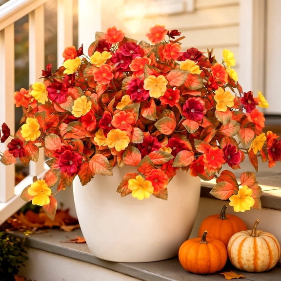 AcerichFad Artificial Fall Hanging Flowers Outdoor, 2PCS 21” Autumn Fake Silk Flowers Faux Plants Fall Decorations for Home Outside Yard Garden Porch Patio
