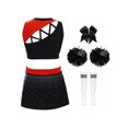 thumbnail image 2 of Haitryli Kids Girls Cheer Leader Party Cheerleading Outfit Carnival Uniform Crop Tops Skirt and Pom Pom Headwear Socks Set Dancewear A Red Black 6, 2 of 3