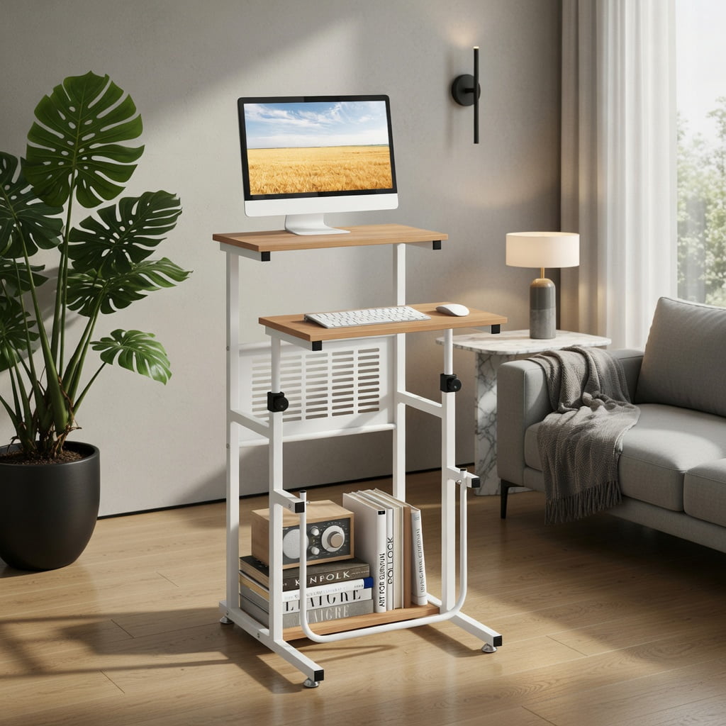 Demi Bonn Standing Desk for Small Space Sit Stand Desk with Height Adjustable Desktop, Laptop Workstation, White
