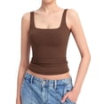thumbnail image 3 of Women'S Tank Top Fitted Square Neck Casual Basic Summer Tank Sleeveless Tops Brown XXL, 3 of 9