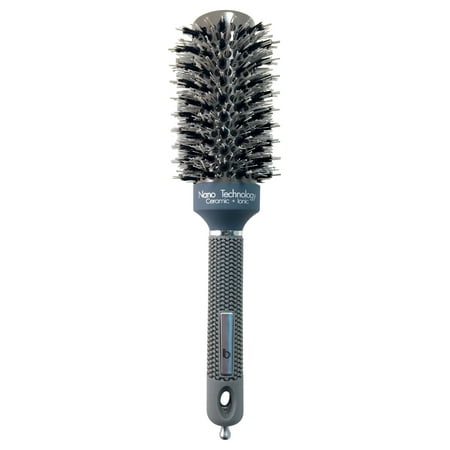 Round Ceramic Ionic Nano Technology Hair Brush by Better Beauty Products, L/1.7 inch/43mm inch Barrel with Double Bristles, Natural Boar and Nylon Bristles, Professional Salon Brush, Gray Color