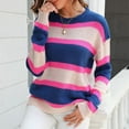 thumbnail image 4 of Sweaters For Women Sevevn Women's Striped Color Block Knitted Round Neck Sweater Long Sleeve Pullover Top, 4 of 4