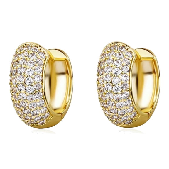 Yellow Gold Plated 925 Sterling Silver Post Hoop Earrings Flower Set 3d Fully Iced Cubic Zirconia CZ 12mm Ice Out Huggie Silver Hoop Earrings