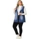 thumbnail image 3 of Women's Plus Size Denim Vests Sleeveless Relax Notched Lapel Vest Sky Blue 3X, 3 of 7
