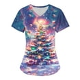 thumbnail image 2 of Titcea Christmas Scrub Tops Women Xmas Tree Print Short Sleeve V Neck Working Uniforms with Pockets Lightweight Comfort Scrub Tops, 2 of 3