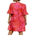 thumbnail image 2 of Femmes d'Été Courte A-Ligne Robe Imprimé Floral Couleur Unie à Manches Courtes V Robe de Cou, 2 of 4