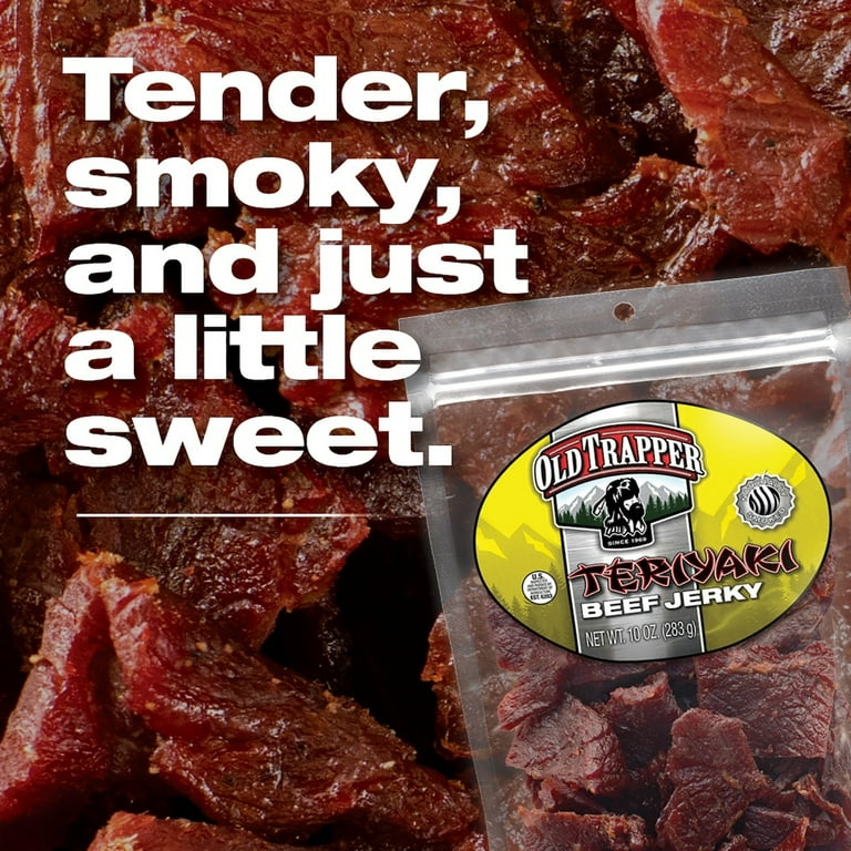 2 pack) Old Trapper Teriyaki Beef Jerky 10oz Resealable Bag