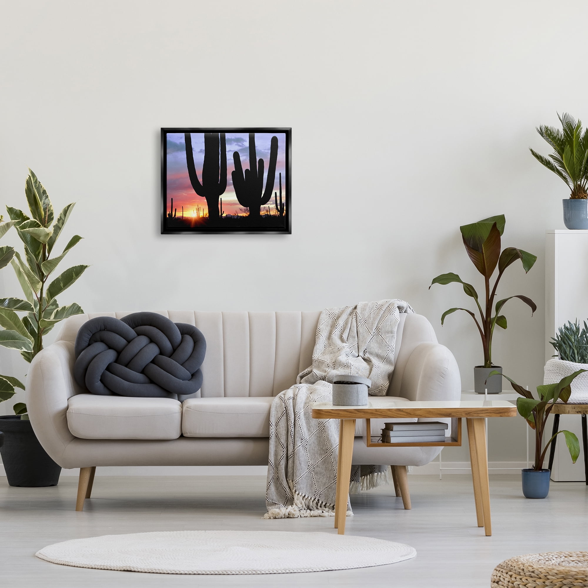 Stupell Industries Desert Cactus Sunset Silhouettes Landscape Photography Black Floater Framed Art Print Wall Art