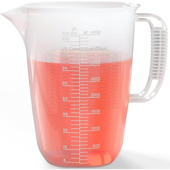 shiyou-4L/1 Gallon Plastic Measuring Pitcher, 134oz Large Measuring Cup with Spout and Handle, Oil Measuring Container, 1 Gallon Measuring Pitcher for Motor Oil, Chemicals, Pools, Lawns and Kitchens