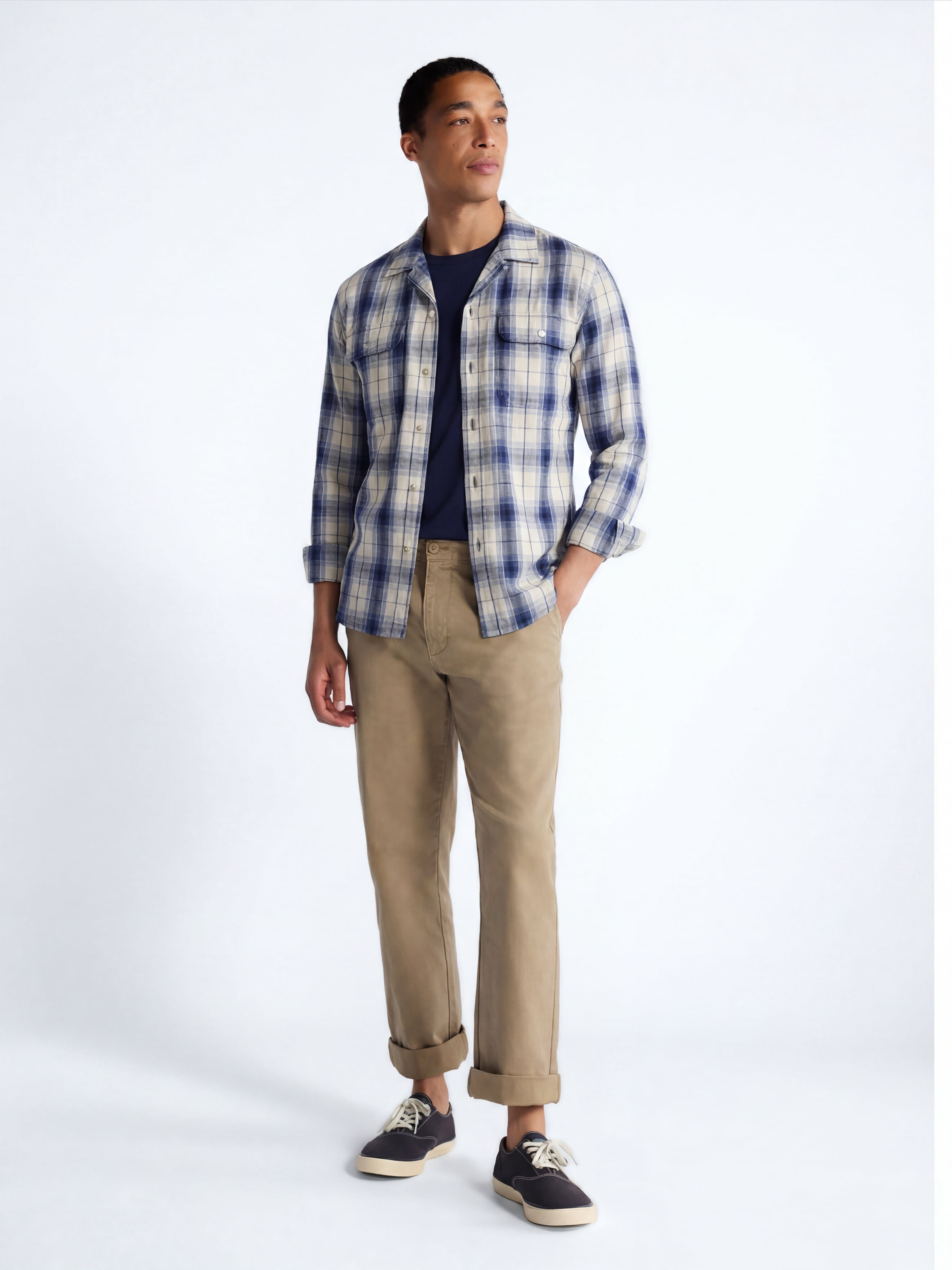 Free Assembly Men's Cotton Camp Shirt with Long Sleeves, Sizes S-3XL