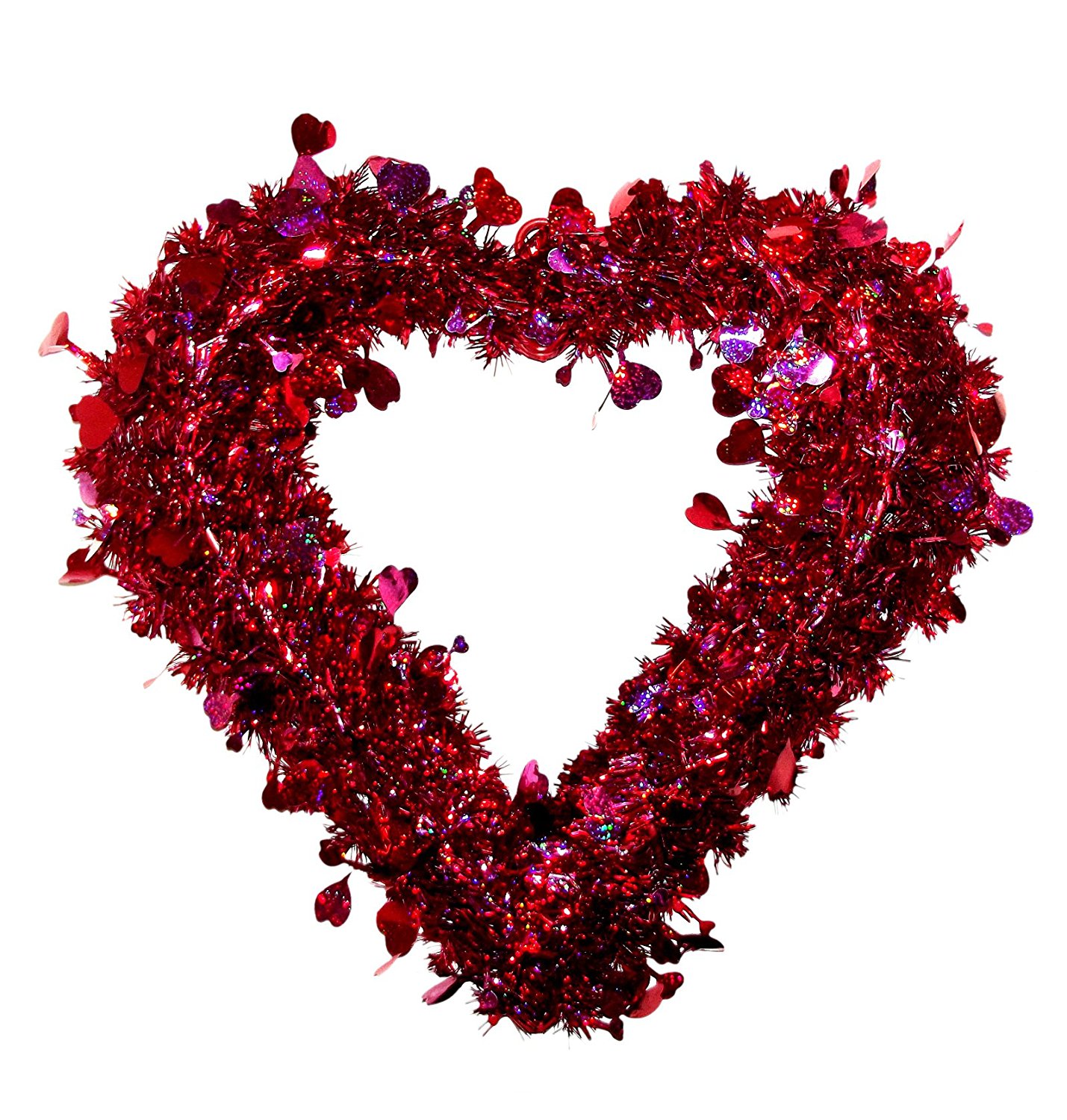 Tinsel Heart Wreath with Holographic Hearts, 15 x 16 Inches