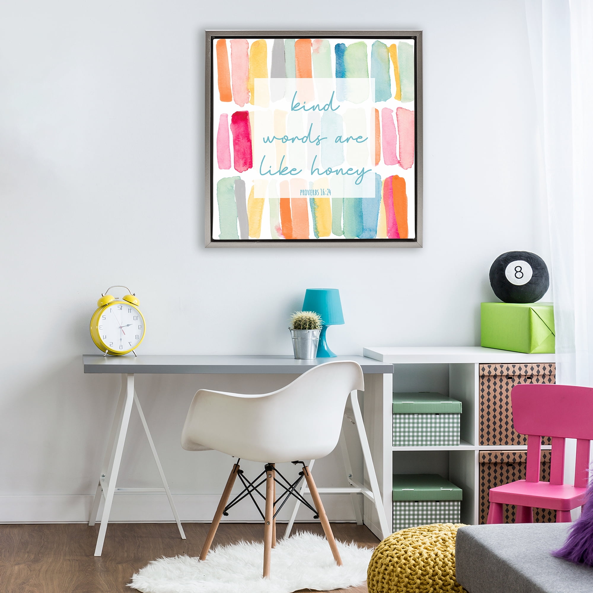 Stupell Industries Kind Words Are Like Honey Gray Framed Floater Canvas Wall Art, design by Lanie Loreth
