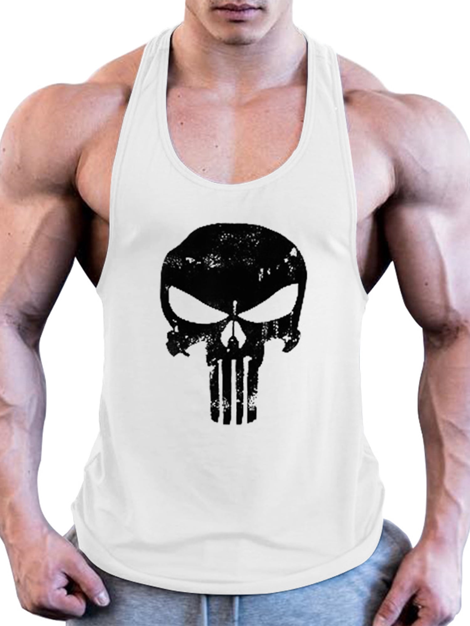 Mens Tank Tops Gym Vests Shirt Black Elephant Bodybuilding Workout Vest 