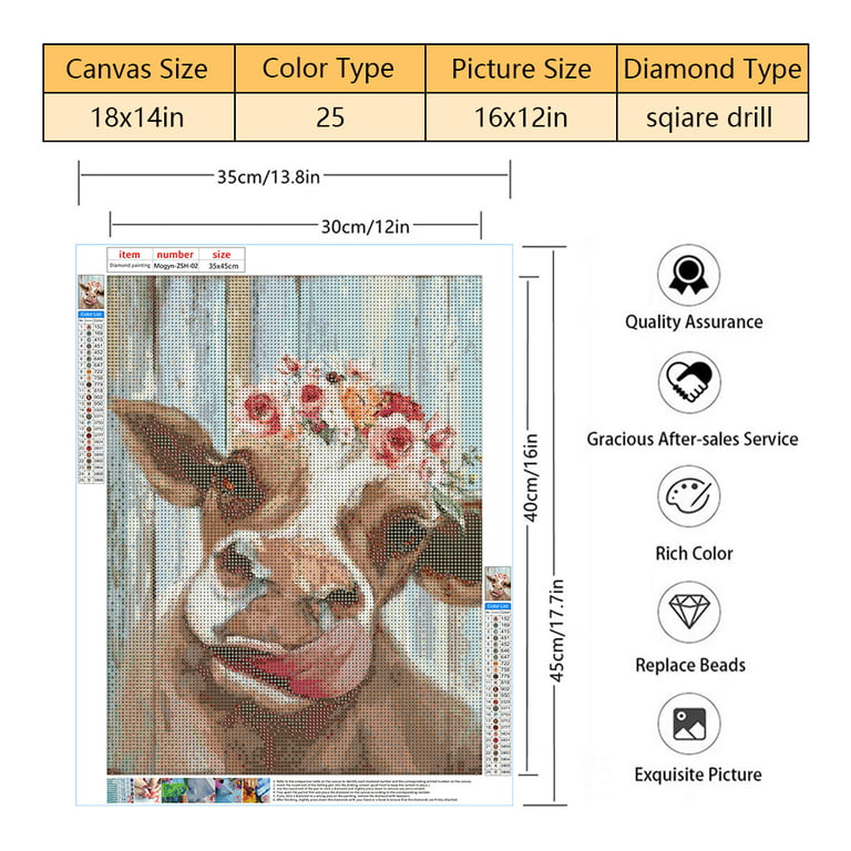 DIY 5D Colorful Cows Diamond Painting by Number Kits, for Adults & Kids, 4  Sets Full Drill Rhinestone Embroidery Cross Stitch Cow Decor Picture, Art