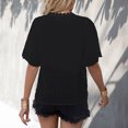 thumbnail image 4 of Camisa de manga corta de encaje Blusa de verano con manga de encaje fluida informal elegante con cuello en V de doble capa Negro L, 4 of 6