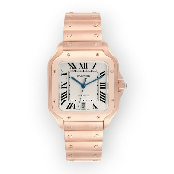 Pre-Owned Cartier Santos de Cartier WGSA0018 39.8mm Silvered Opaline Dial With Rose Gold Bracelet