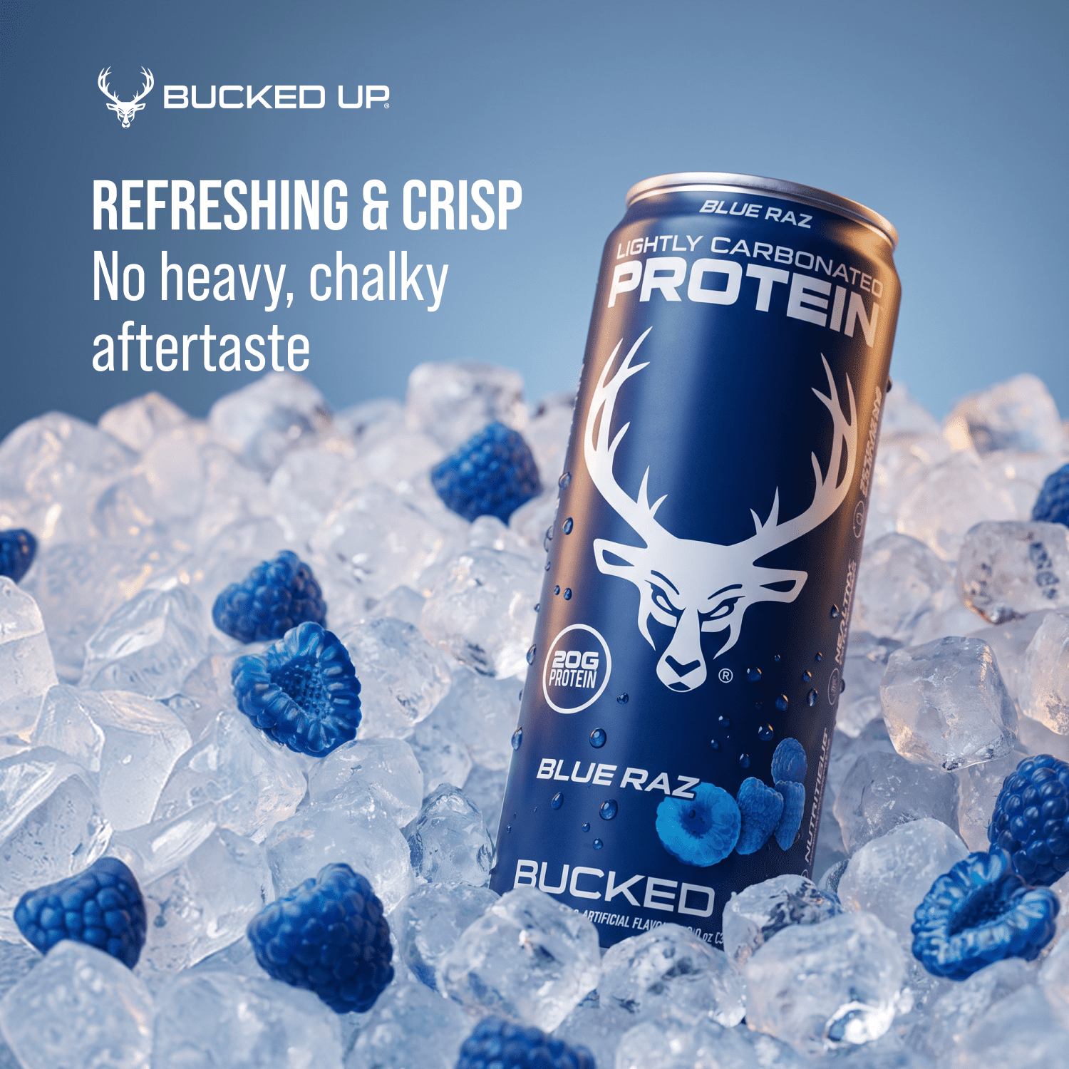Bucked Up Lightly Carbonated Blue Raz Protein 12 fl oz 4 Pack