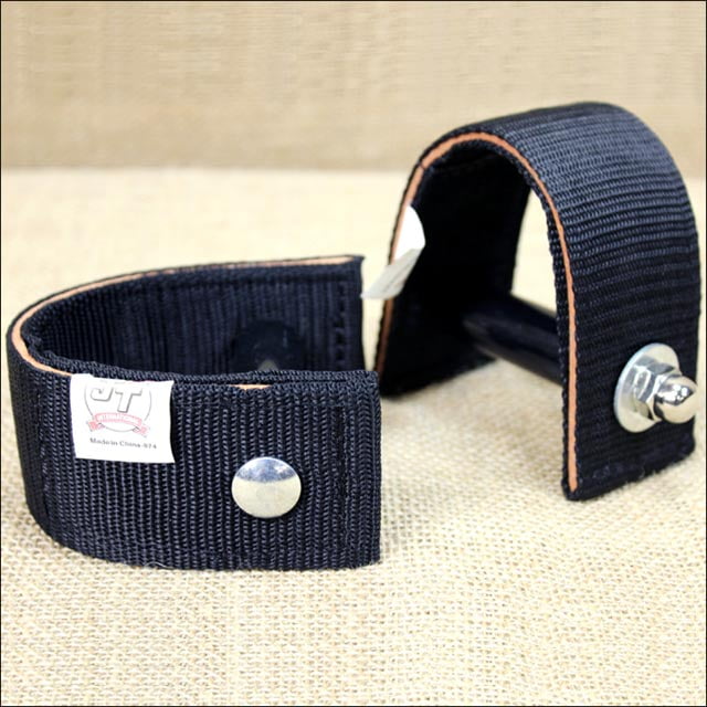 TOUGH1 BLACK DURABLE NYLON AND LEATHER 3 inch SADDLE STIRRUP TURNER