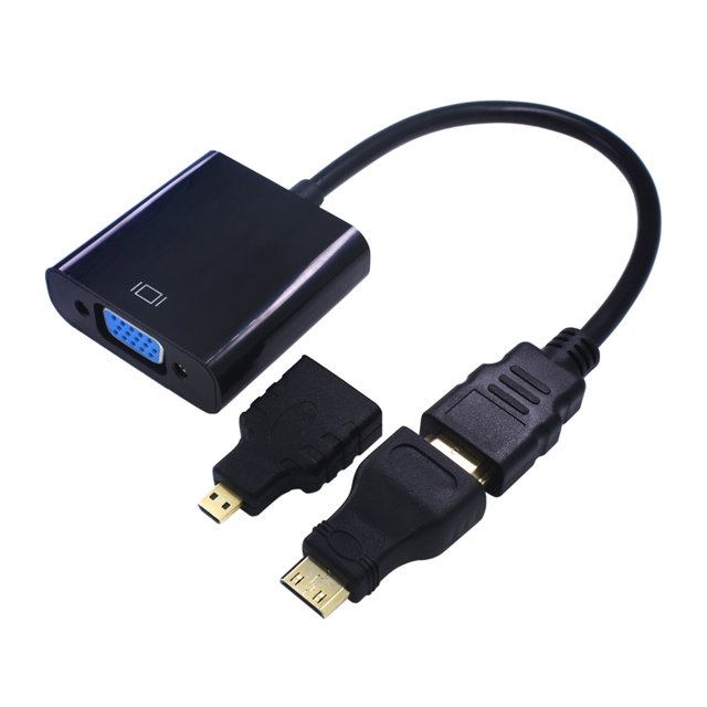 Cable convertidor HD a VGA Adaptador macho a hembra Mini conector Micro HD Reemplazo para computadora PS3 PC Pantalla HDTV AweSitey PJ7781-01