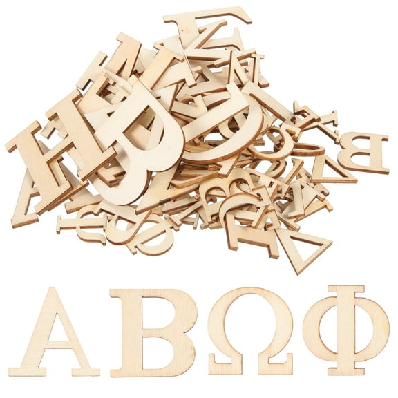 RENACLIPY Unfinished Wood Alphabet Greek Letters Cutouts Wood 72-Pcs