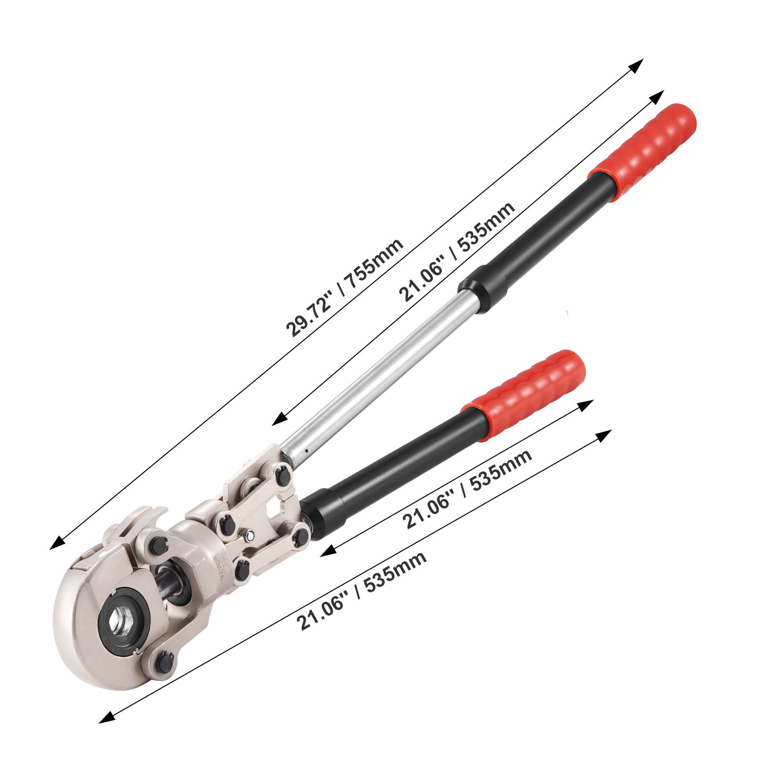 VEVOR Copper Press Tool Tube Fittings Crimping Kit, Pro Press Crimper with 1/2", 3/4", 1" Quick Change Jaws, 360° Rotatable Crimp Tool & Locking Pin, Extendable Handle, Meet ASTM B88 and B75 Standard