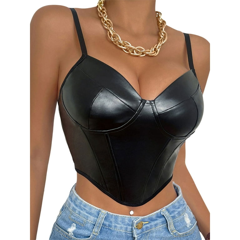 Leather spaghetti strap top sale