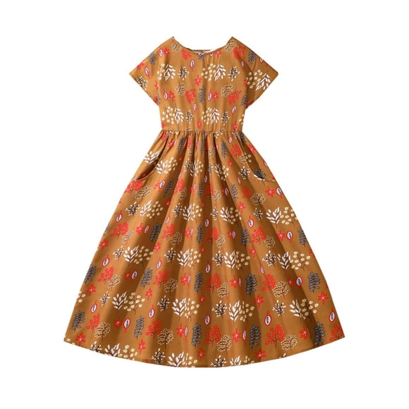 Kid Girl Sun Dresses Fancy Dress Tiered Swing A-Line Girl Dresses Short Sleeve Floral Dress for Girls Fancy Dress