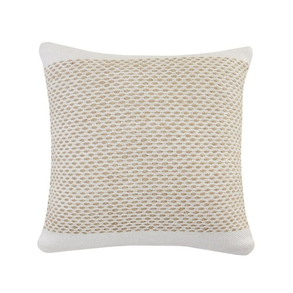 LR Home Ox Bay Hand-Woven White/Tan Color Block Cotton Blend Pillow Cover
