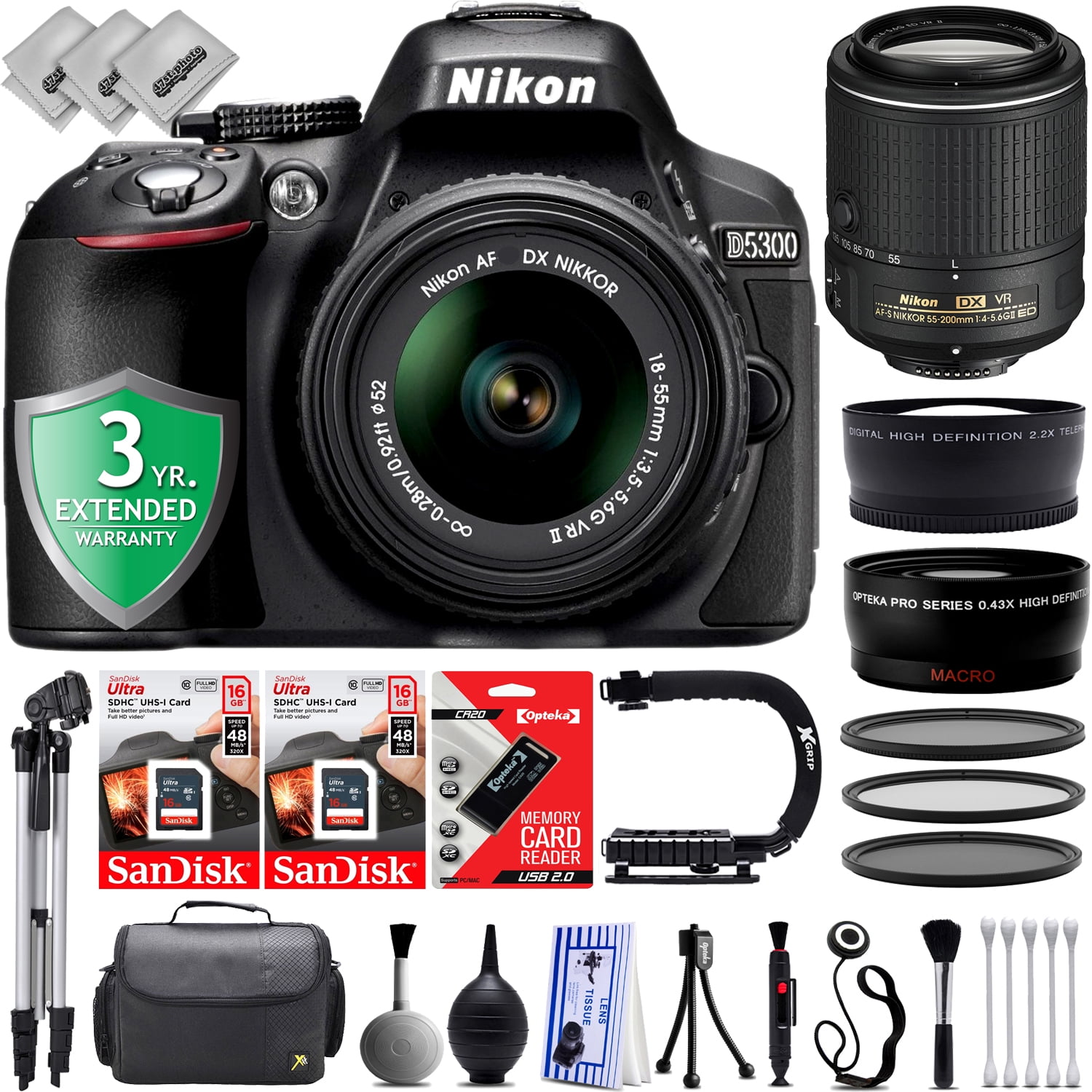 Nikon D5300 Digital SLR Camera w/ 4 Lens 18 to 400mm 32GB 30PC