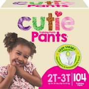 Cutie Girls 2T/3T Refastenable Potty Training Pants, Hypoallergenic with Skin Smart, 104 Count