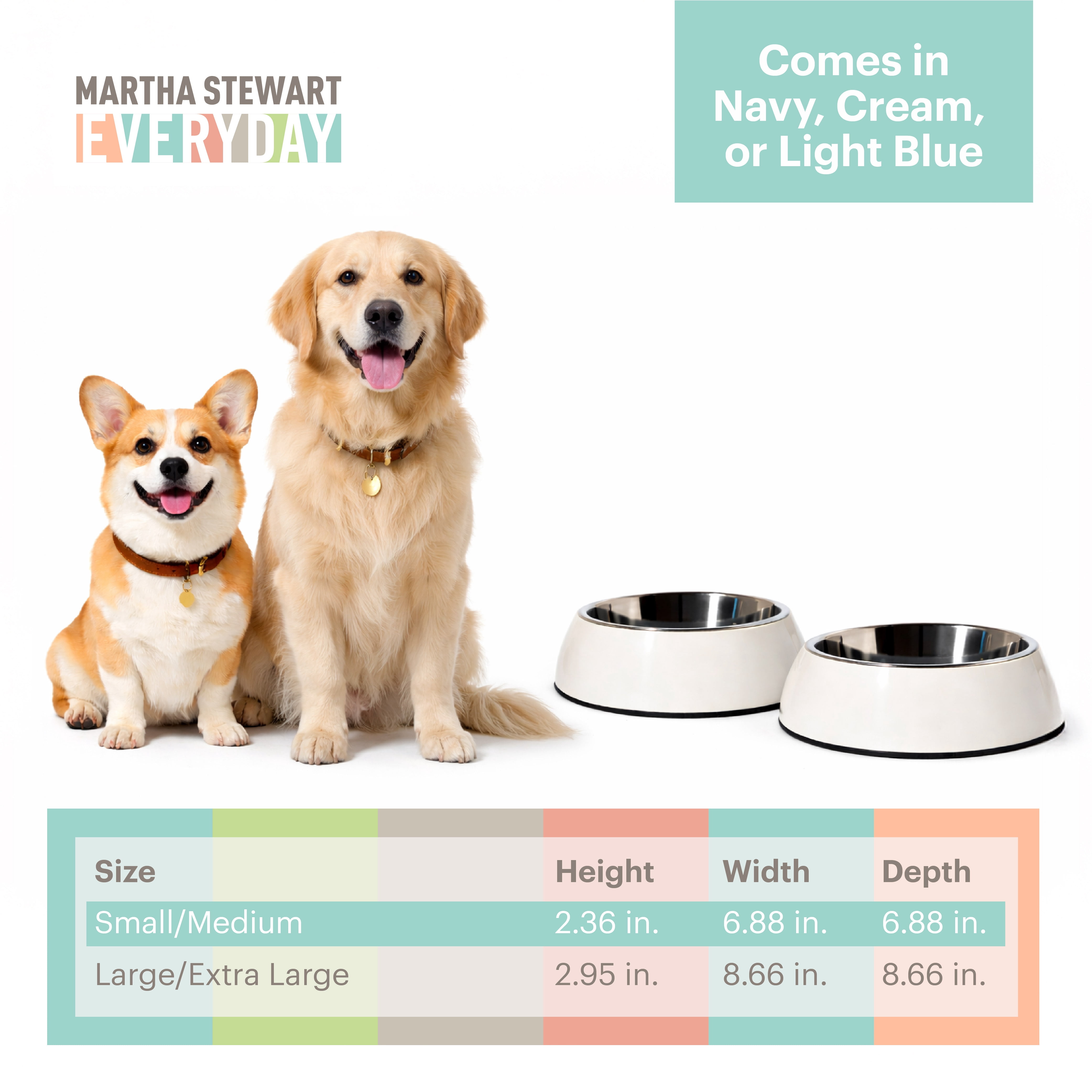 3 in 1 Martha Stewart Melamine Dog Bowl Set with Lid for Small/Medium Dogs, Cream