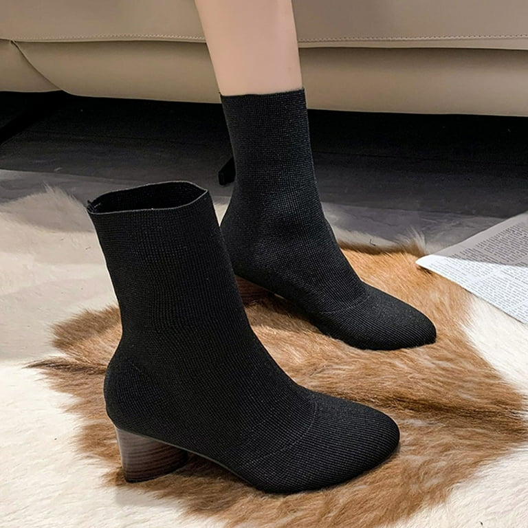 Black fabric stretch shop boots