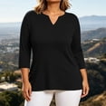 thumbnail image 3 of GERsome Plus Size 3/4 Sleeve T-Shirts for Women V-Neck Loose Fit Casual Trendy Blouses Black 4XL, 3 of 6