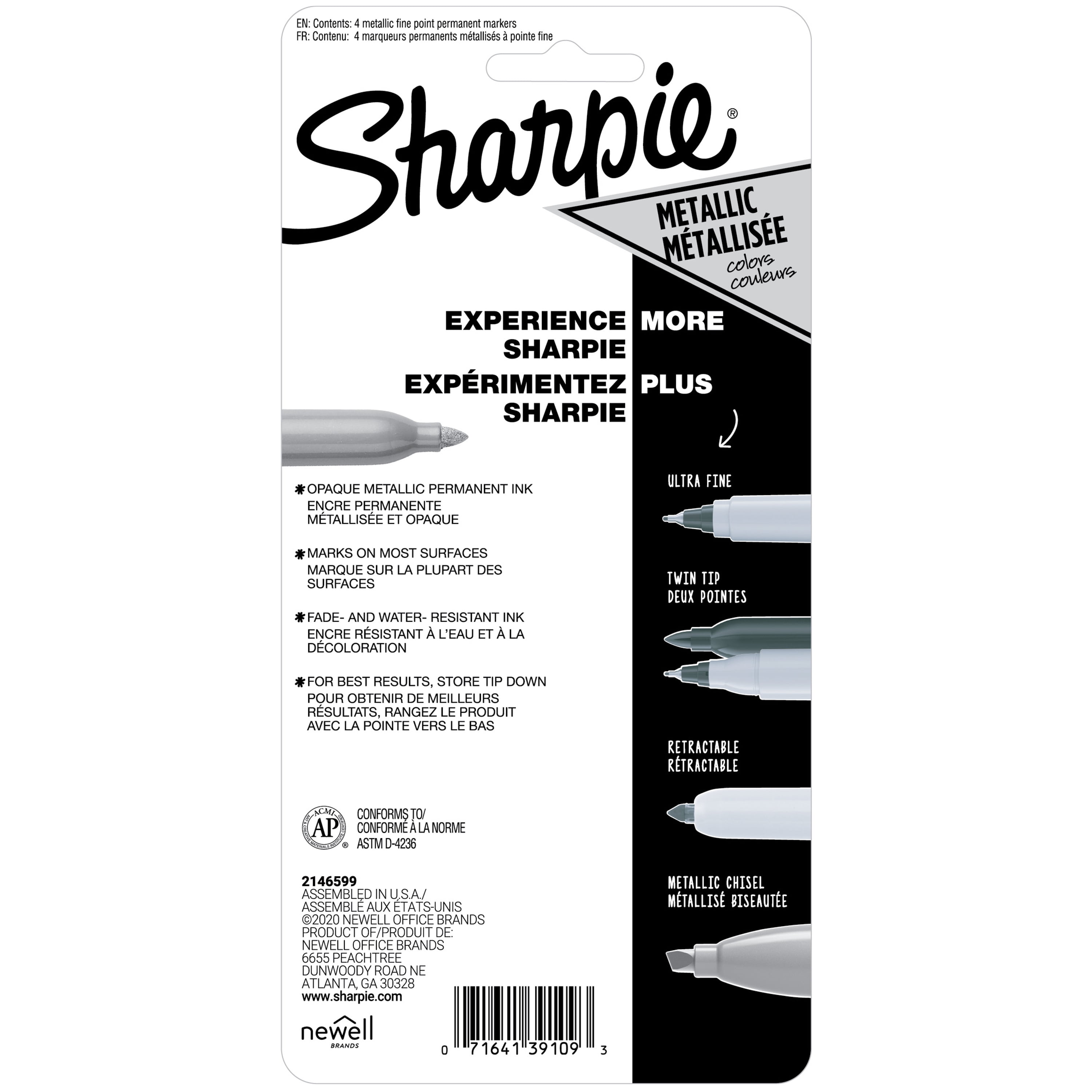 Sharpie 39109PP Metallic Permanent Markers, Fine Point, Silver, 2 Blister  Pack with 4 Markers, Total of 8 Markers; Stunning Sheen Stands Out On Both